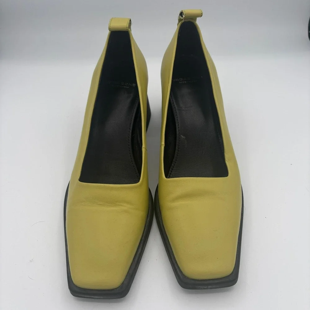 Vagabond Hedda Pumps Sz 39 Yellow Green Chartreuse Square Toe Block Heel Retro - Picture 2 of 12